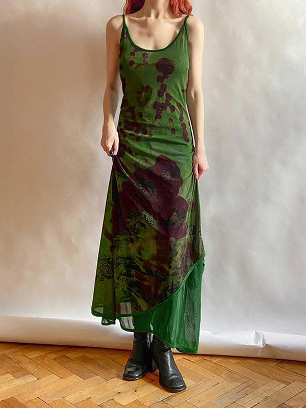 CM | Maxi Vestido Vintage de Malla con Capas