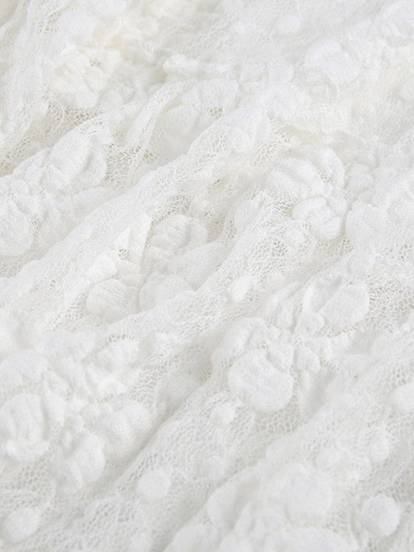 CM | Blanco Encaje Floral Halter Maxi Vestido