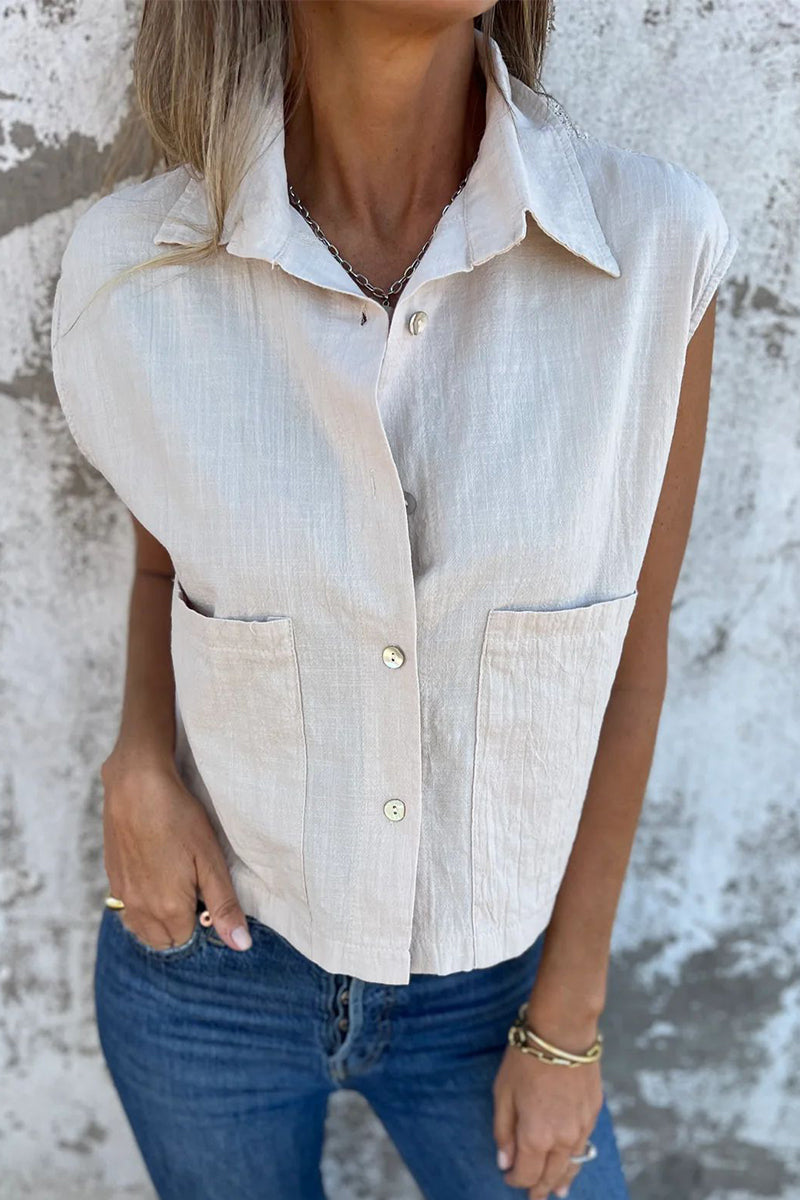 CM | Blusas informales con cuello vuelto y botones en los bolsillos (4 colores)