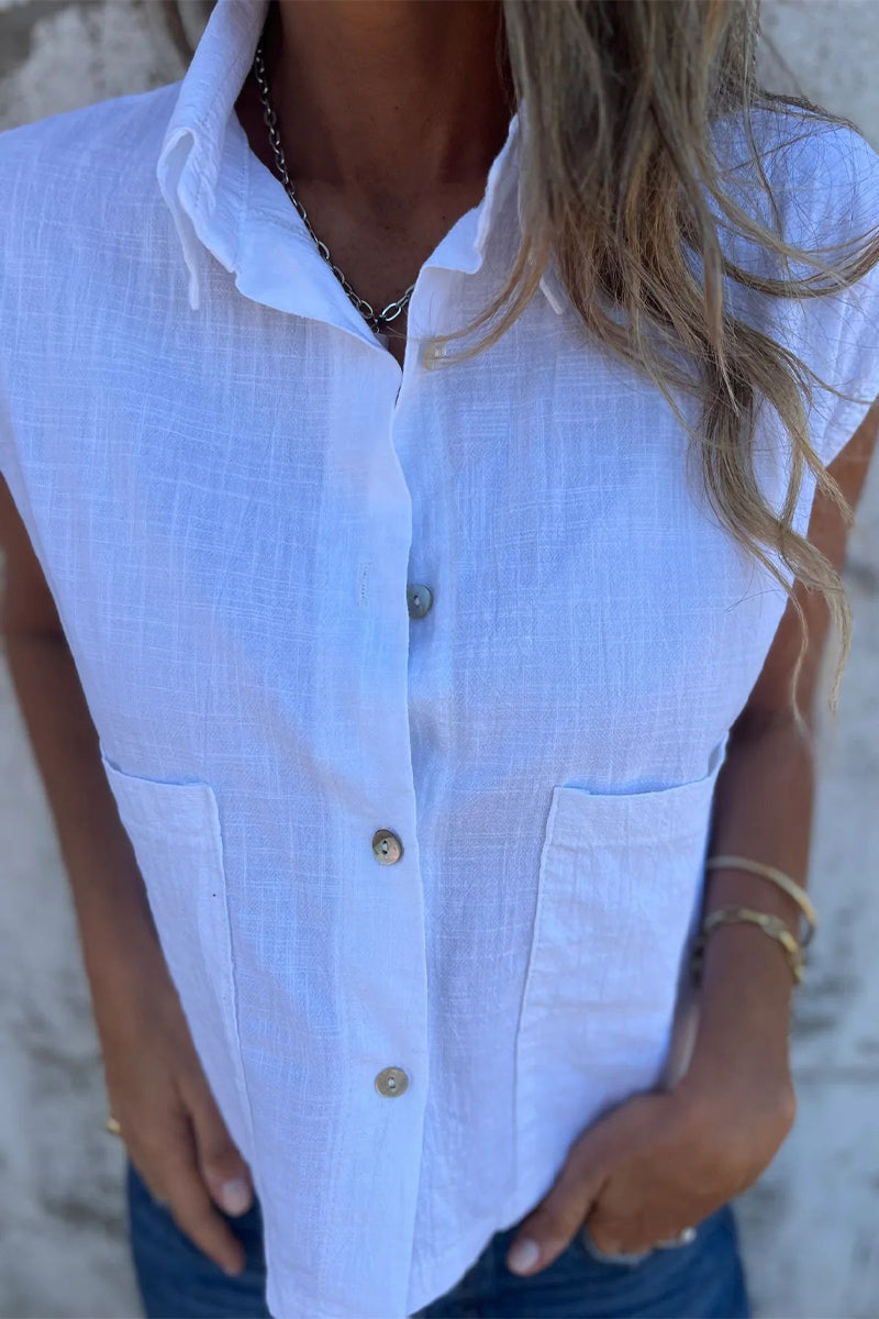 CM | Blusas informales con cuello vuelto y botones en los bolsillos (4 colores)