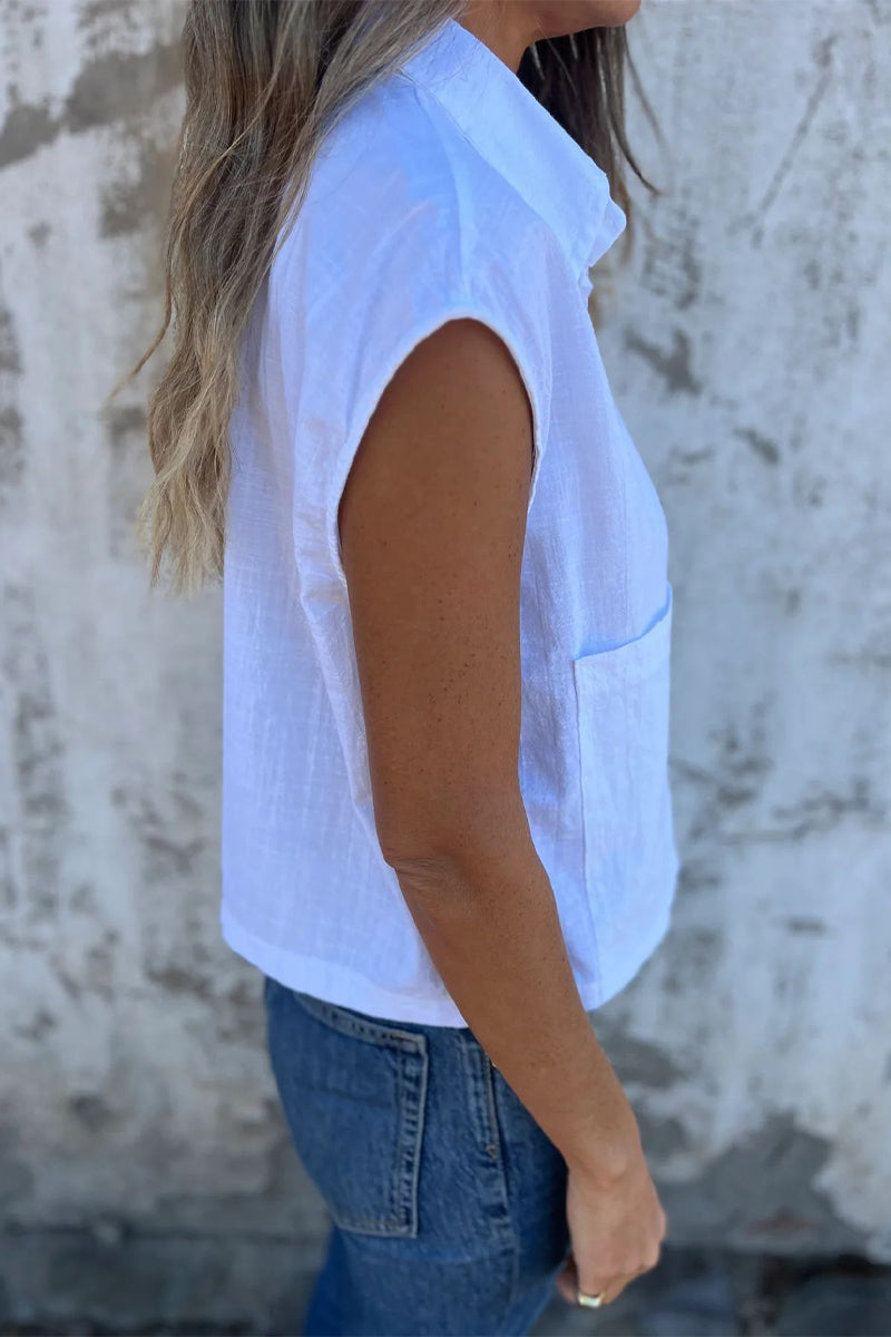 CM | Blusas informales con cuello vuelto y botones en los bolsillos (4 colores)