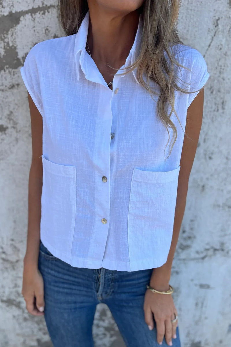 CM | Blusas informales con cuello vuelto y botones en los bolsillos (4 colores)