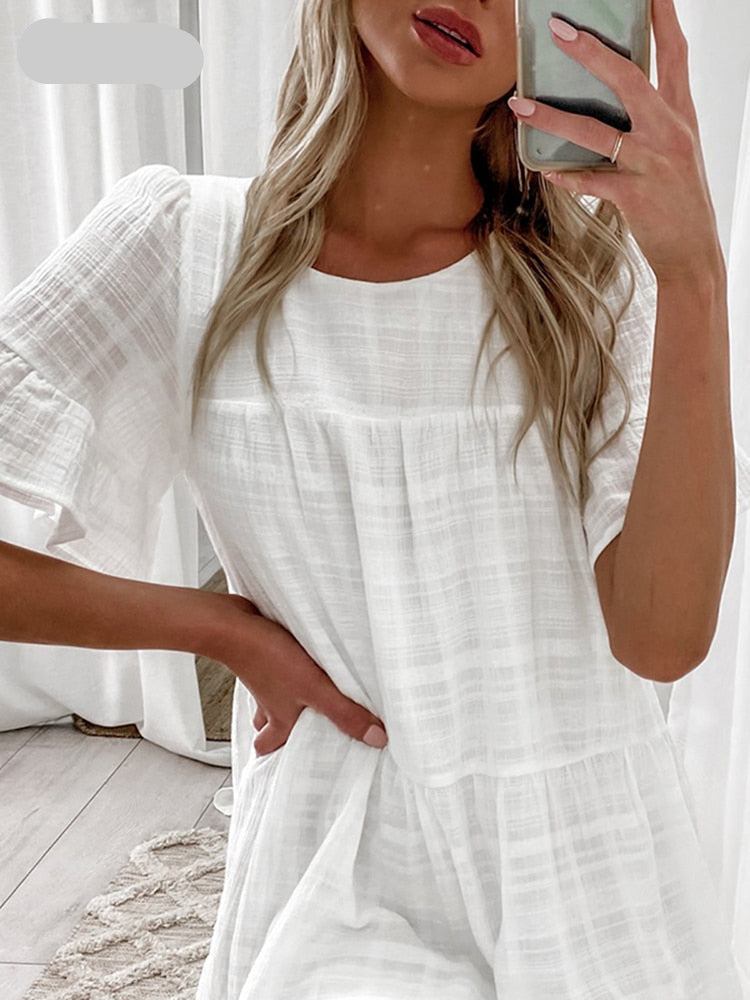 CM | Vestido corto de verano de estilo informal con mangas cortas