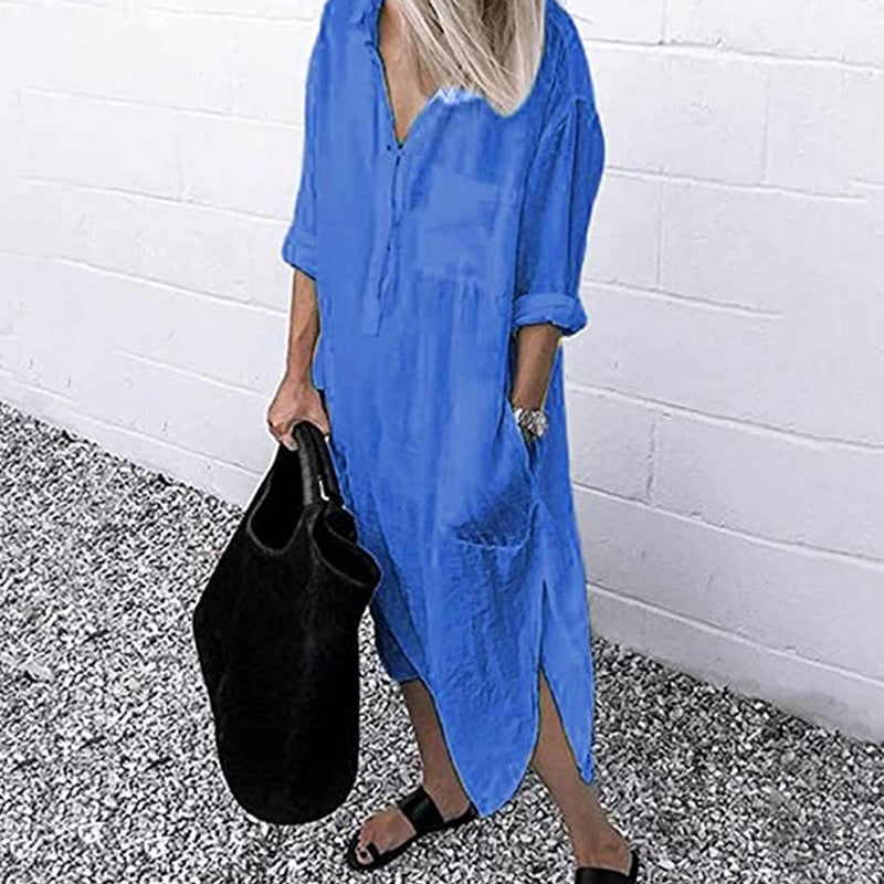 CM | 💐Elegante vestido camisero monocromático con abertura💐