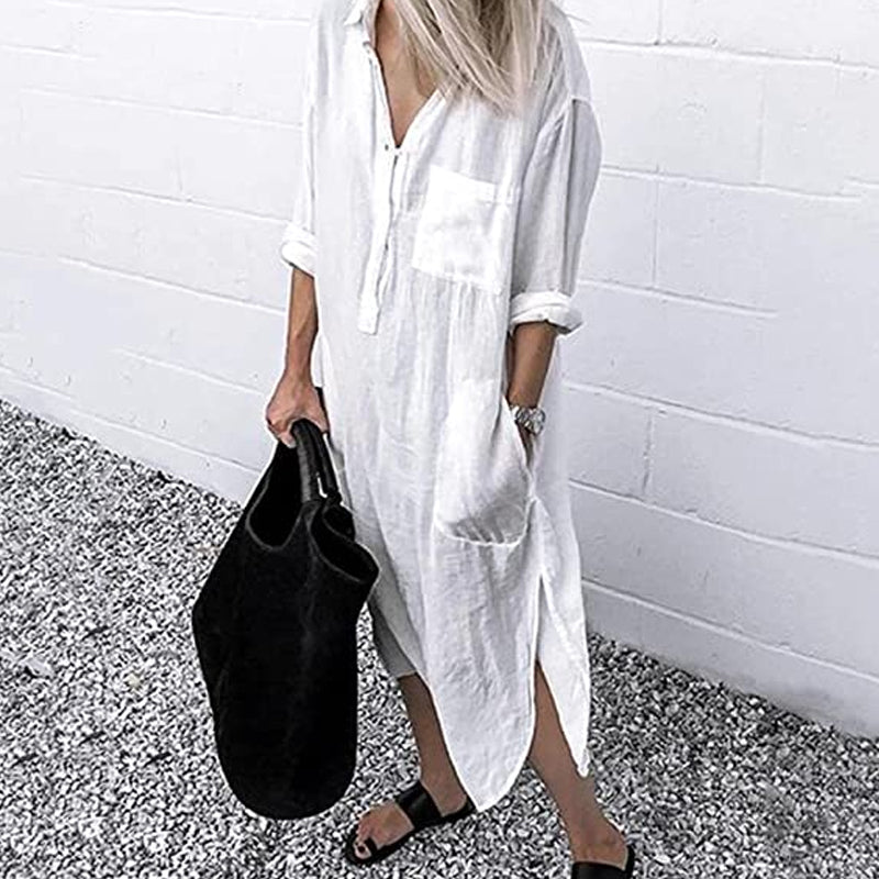 CM | 💐Elegante vestido camisero monocromático con abertura💐