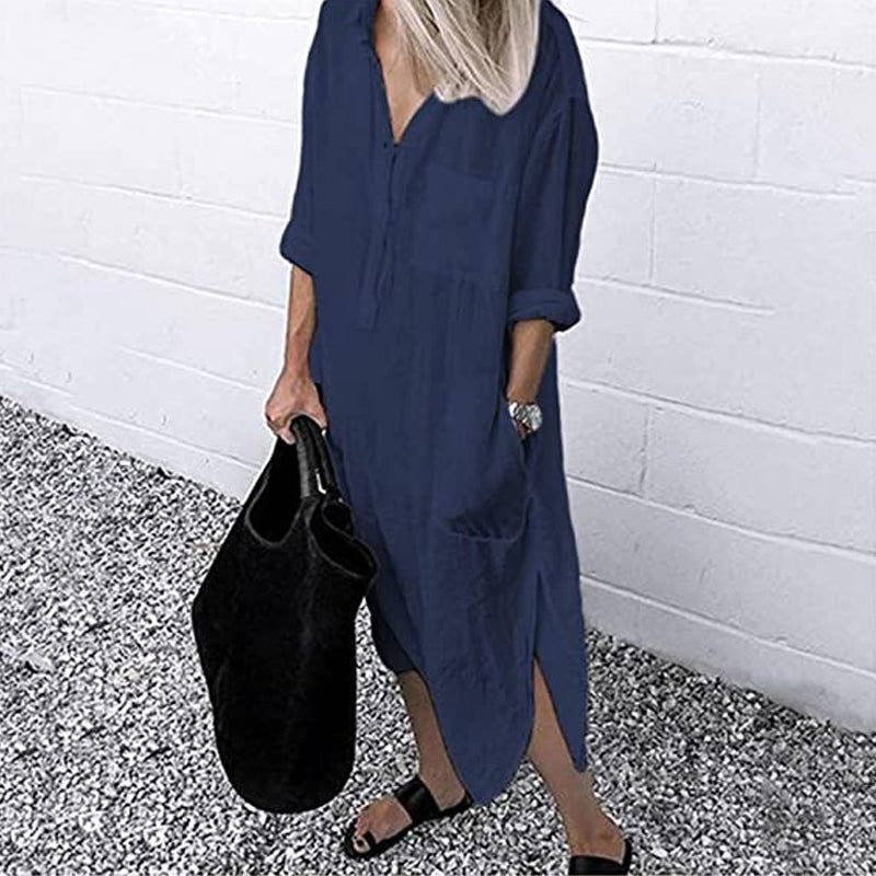 CM | 💐Elegante vestido camisero monocromático con abertura💐