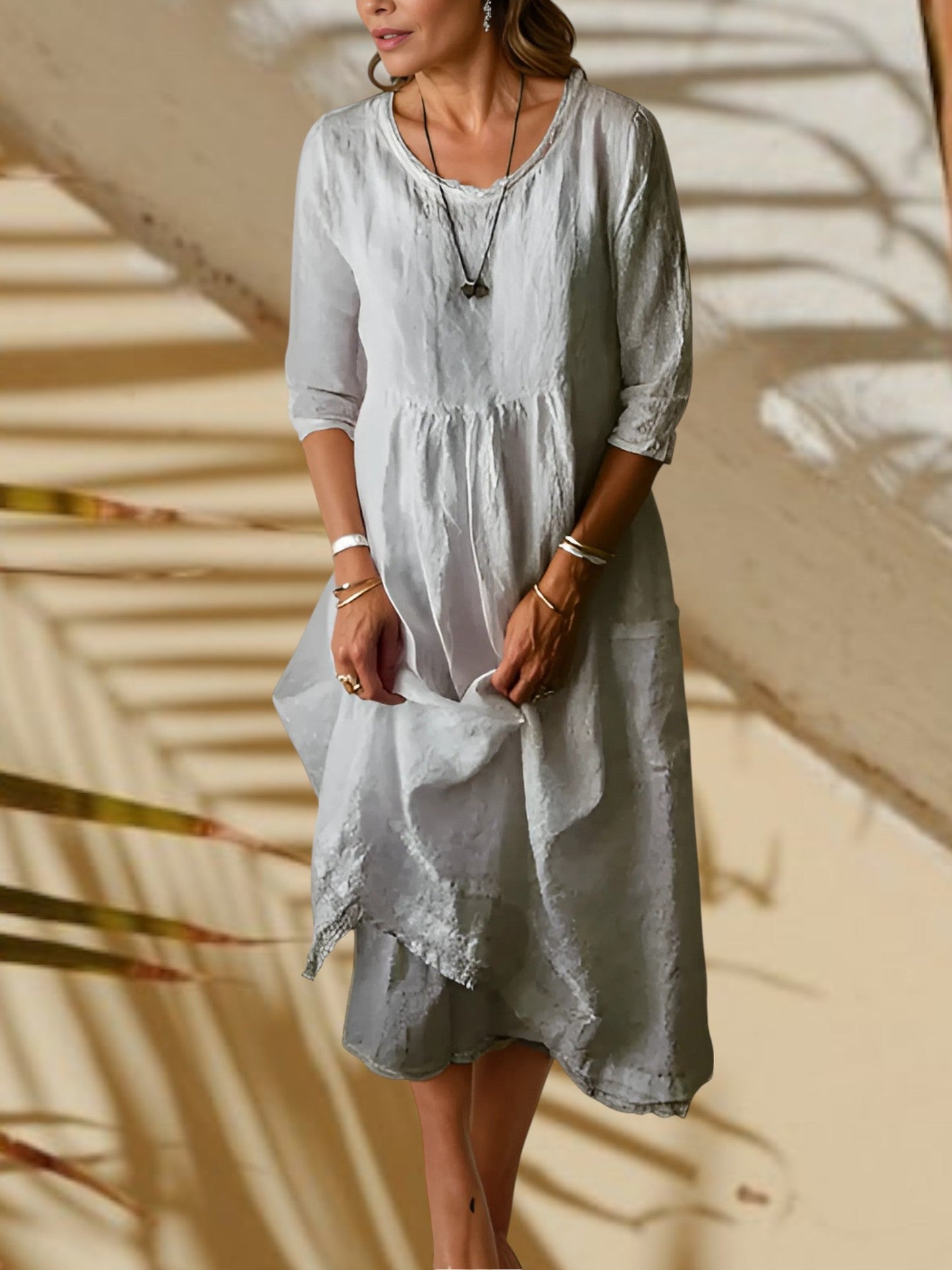 CM | Vestido midi de mujer con mangas 3/4 y cuello redondo