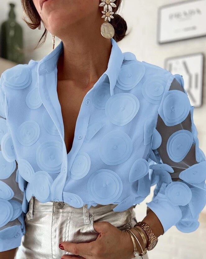CM | Blusa de manga larga con estampado floral para mujer