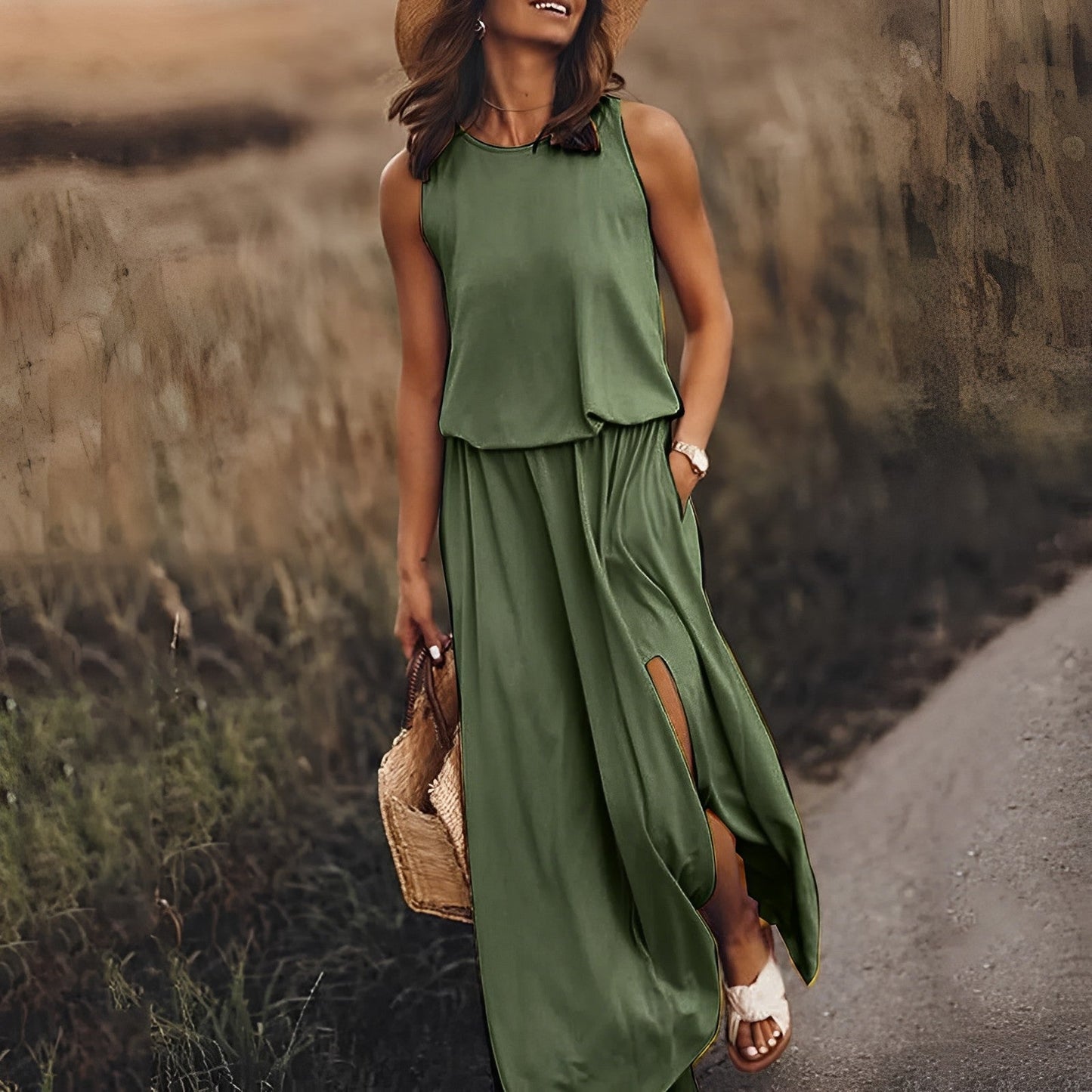 CM | Vestido largo, sin mangas y vaporoso