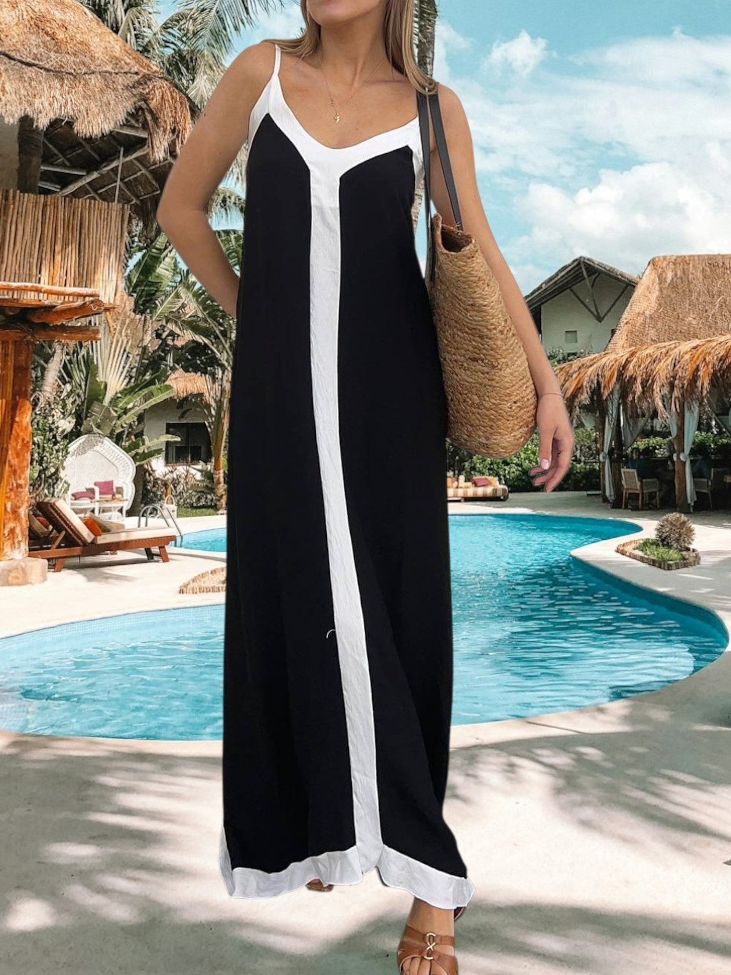 CM | Vestido midi festivo para mujer con corte holgado y colores vibrantes