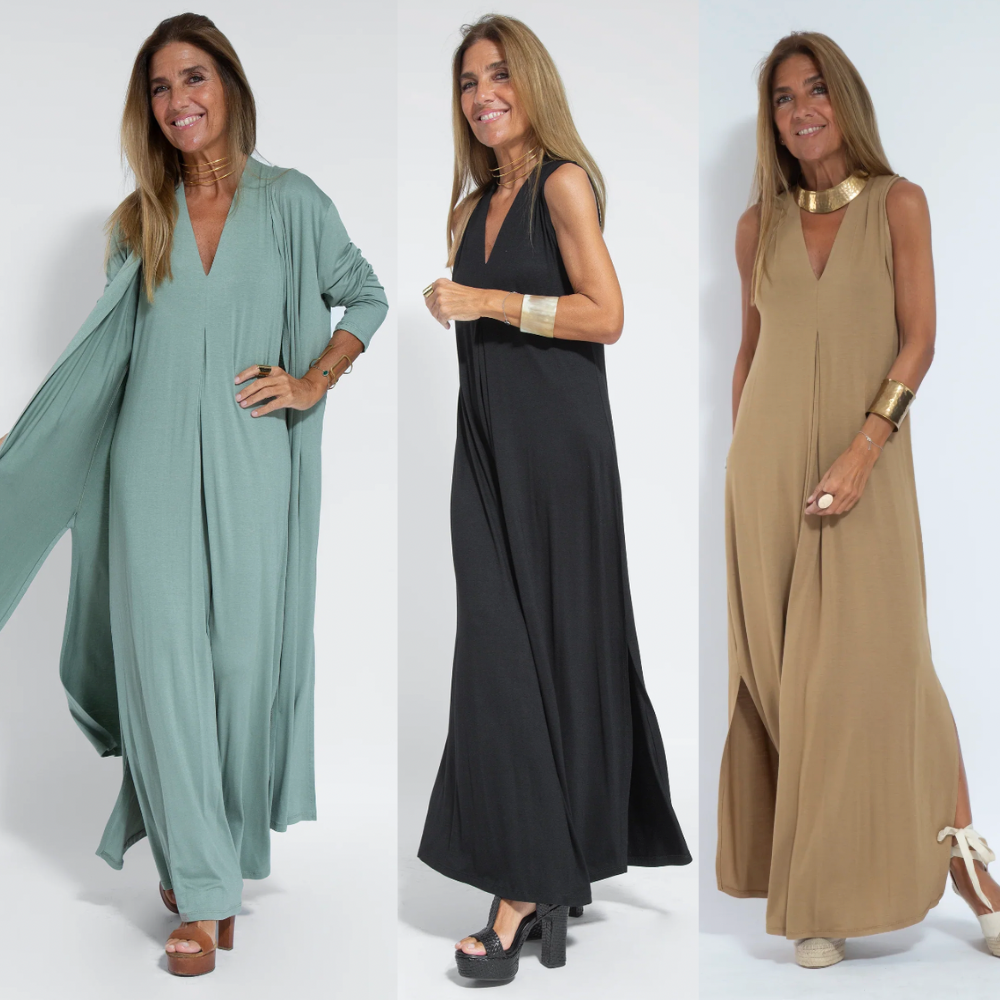 CM | Conjunto de vestido largo adelgazante y chaleco