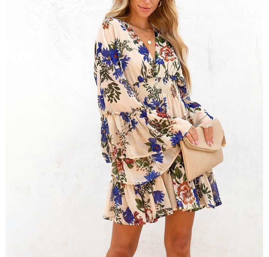 CM | Mini vestido línea A con escote en V y estampado floral AH445