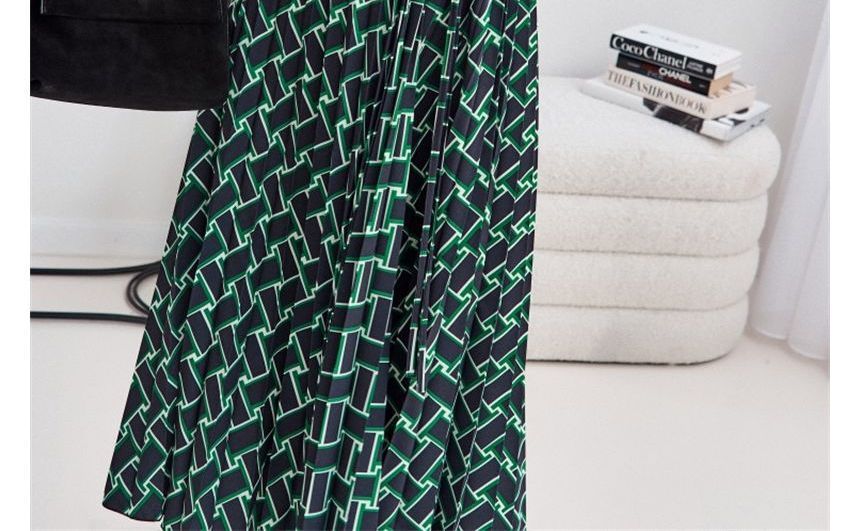 CM | Cuello Print Slit Vestido Midi A-Line OP59