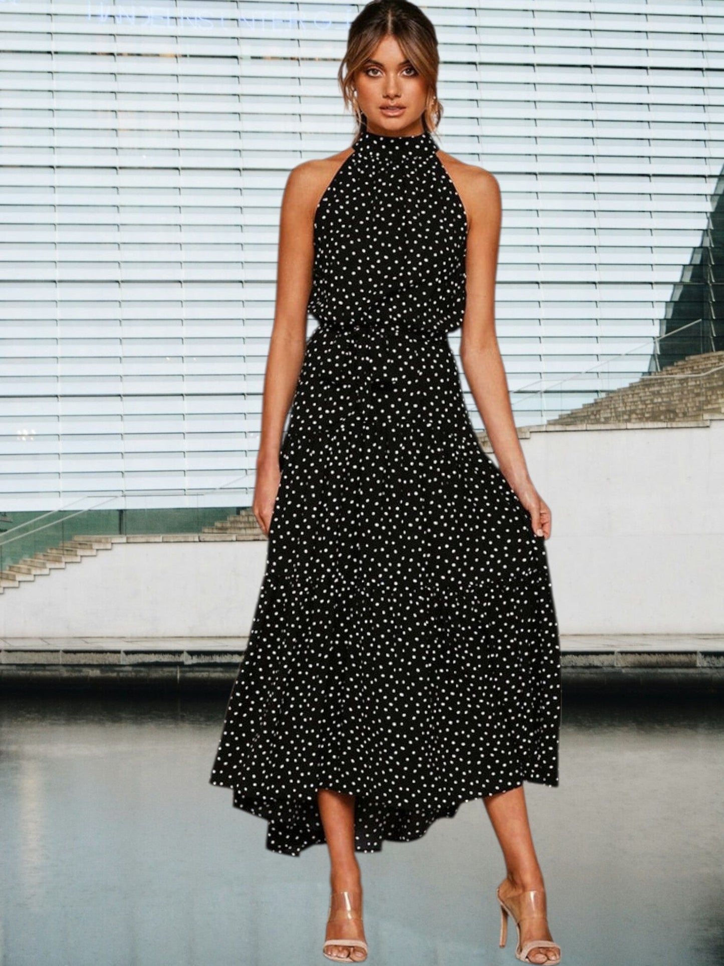 CM | Juguetón vestido midi con lunares y cinturón en la cintura