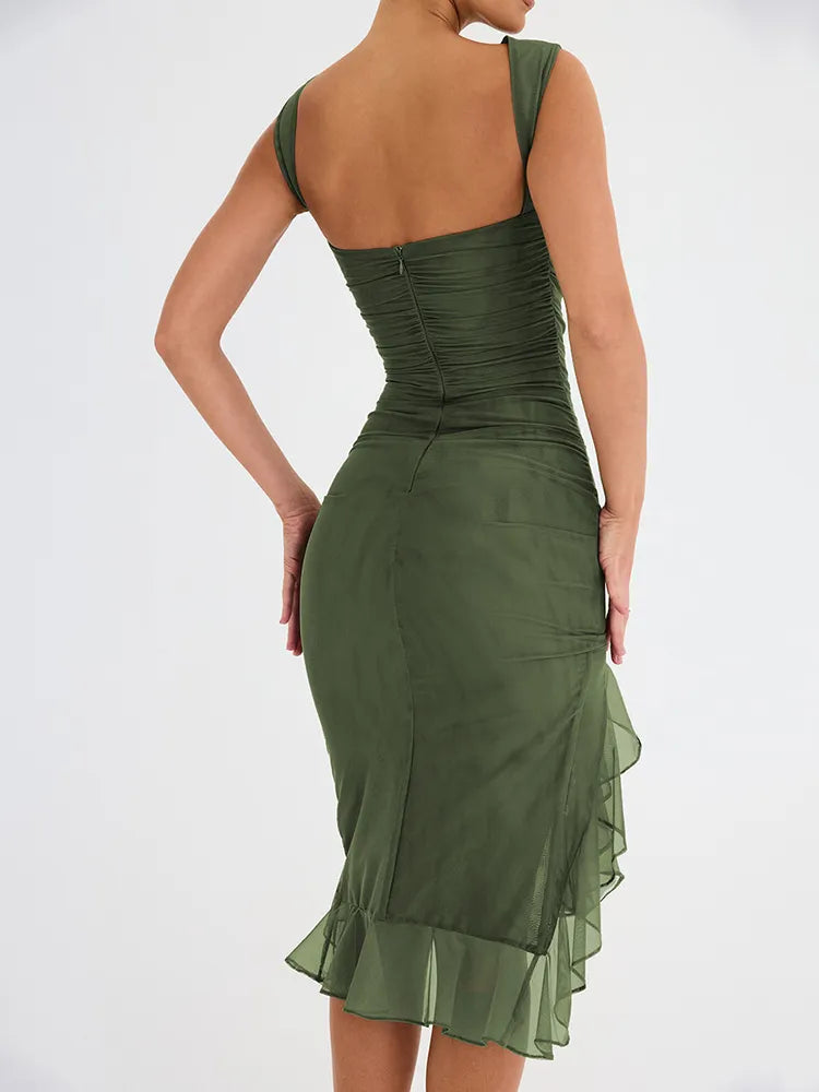 CM | 2024 Mozision Irregular Sin Espalda Elegante Vestido Midi Acanalado
