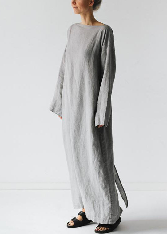 CM | gris sólido lazo cintura BauMW | vestido largo completo mangas largas FF042