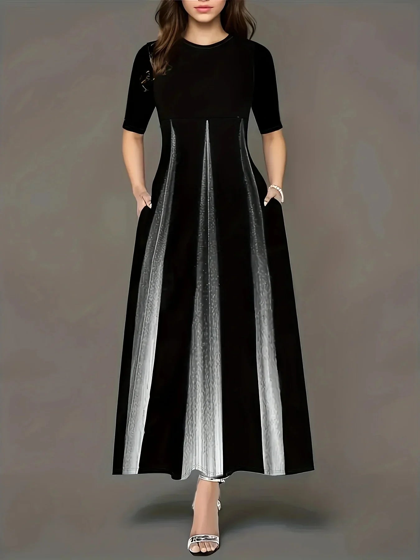 CM | maxi vestido de mujer - falda plisada - corte vaporoso - manga corta - bolsillos laterales