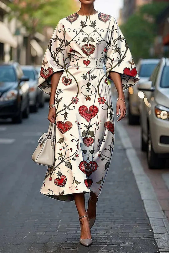 CM | Vestido midi mujer - línea A - mangas kimono - estampado floral