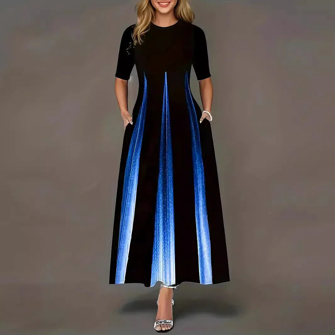 CM | maxi vestido de mujer - falda plisada - corte vaporoso - manga corta - bolsillos laterales