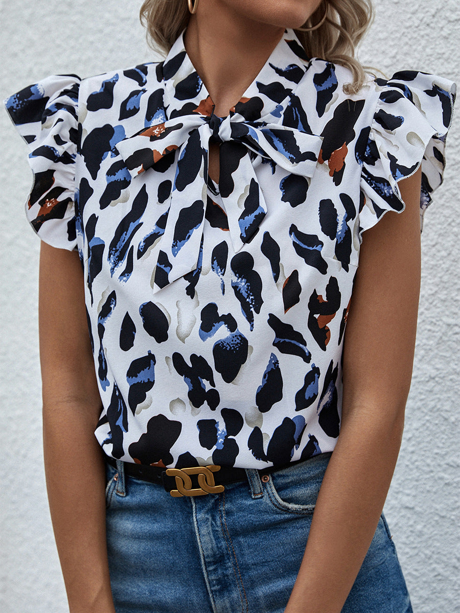 CM | Blusa seta estampada con cordones