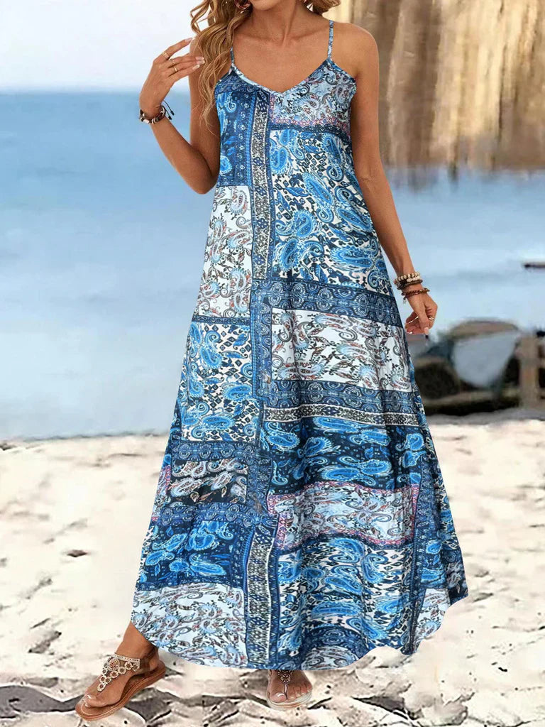 CM | Vestido largo de mujer - Estampado floral - Tirantes finos - Corte holgado - Algodón