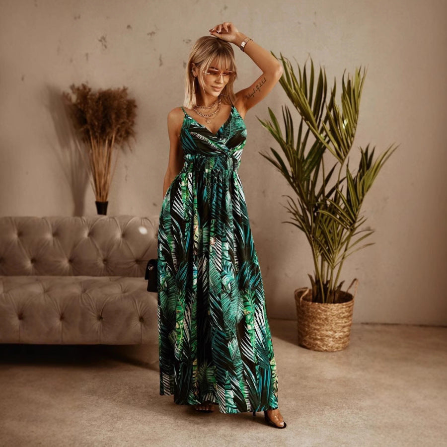 CM | maxi vestido de mujer - cruzado con cuello en V - estampado floral - tirantes ajustables - corte entallado