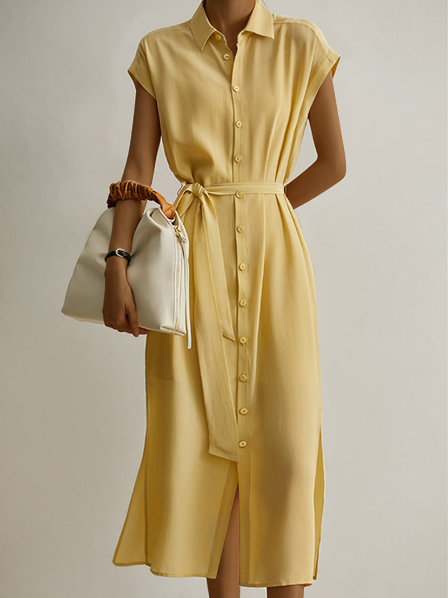 CM | vestido camisa trabajo cuello botón vestido midi