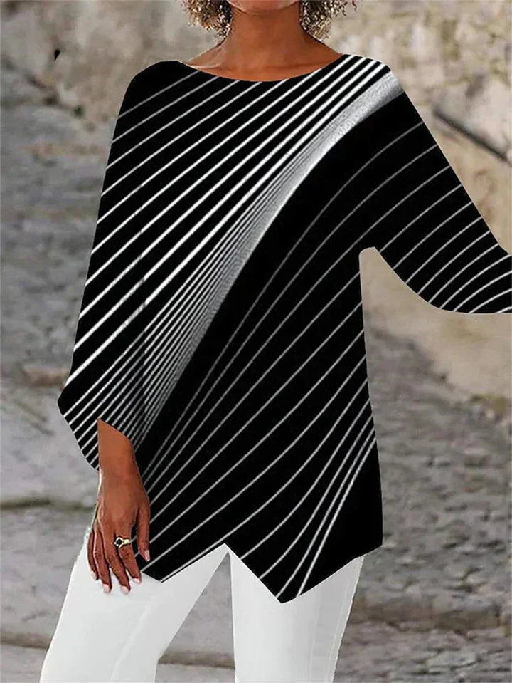 CM | Elegante blusa de manga larga con estampado geométrico