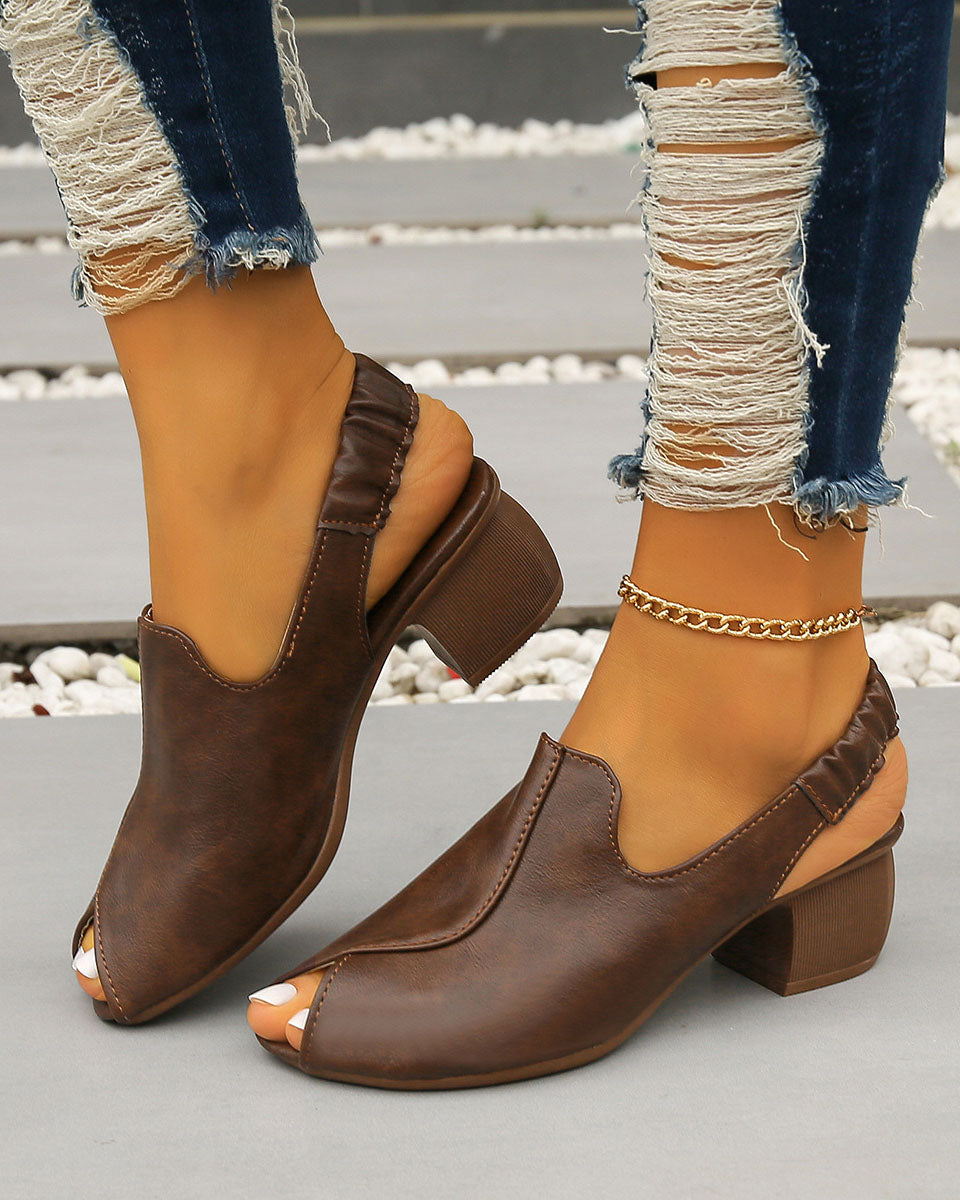 CM | Sandalias con tacón grueso Peep Toe y correa de tobillo