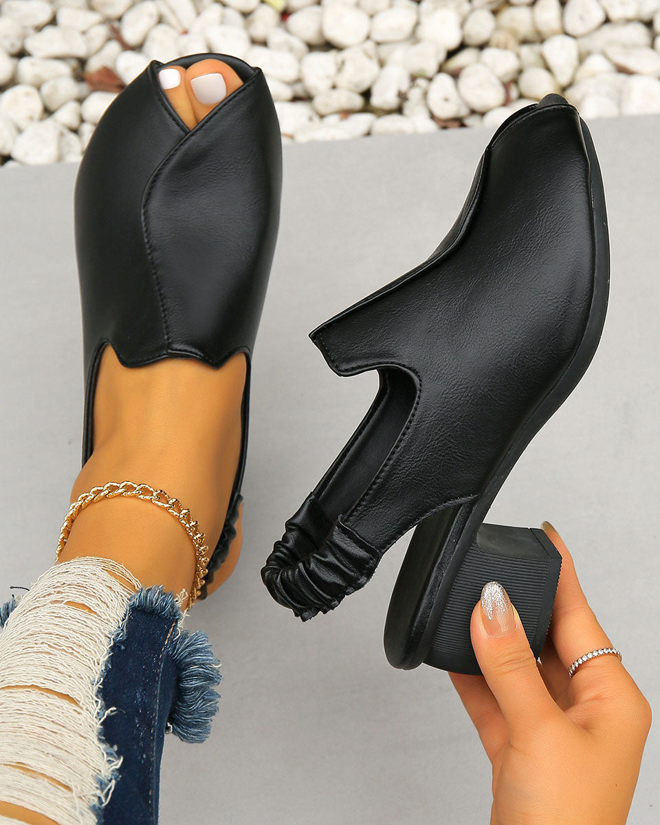 CM | Sandalias con tacón grueso Peep Toe y correa de tobillo