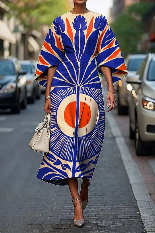 CM | Vestido midi mujer - línea A - mangas kimono - estampado floral