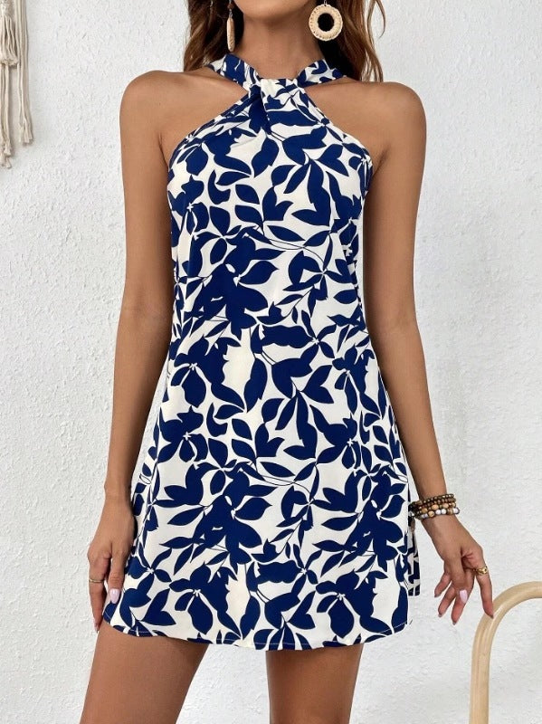 CM | Vestido sin mangas con estampado de hojas y mono con dobladillo de volantes