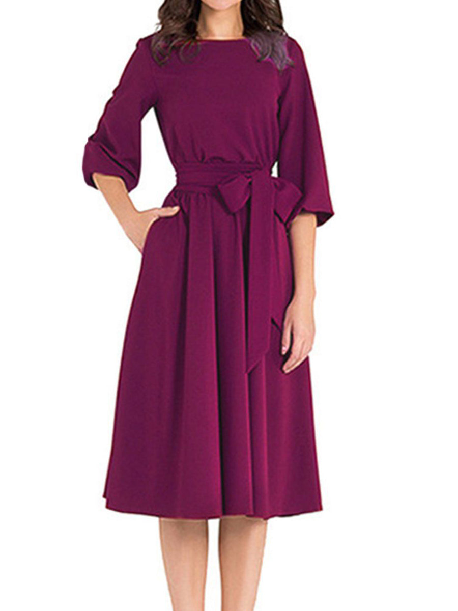 CM | Elegante bata de trabajo vestido midi de manga larga