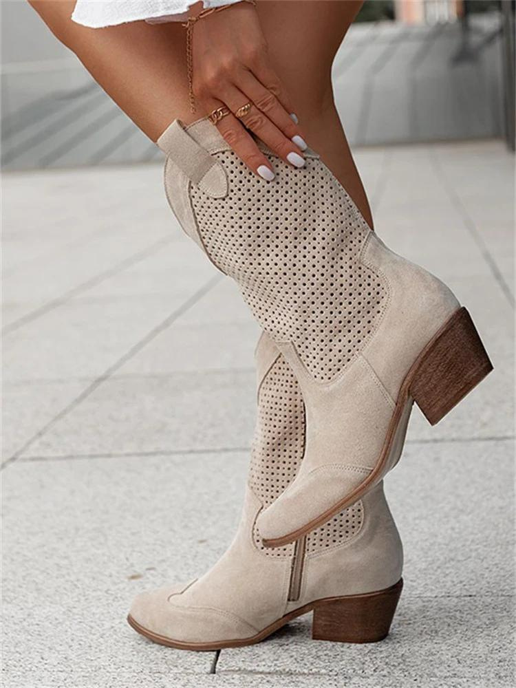 CM | Botas de mujer de corte bajo y tacón medio de ante de marca Trendy