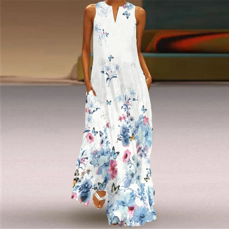 CM | Moda y sexy mujeres hendidura v-cuello maxi vestido