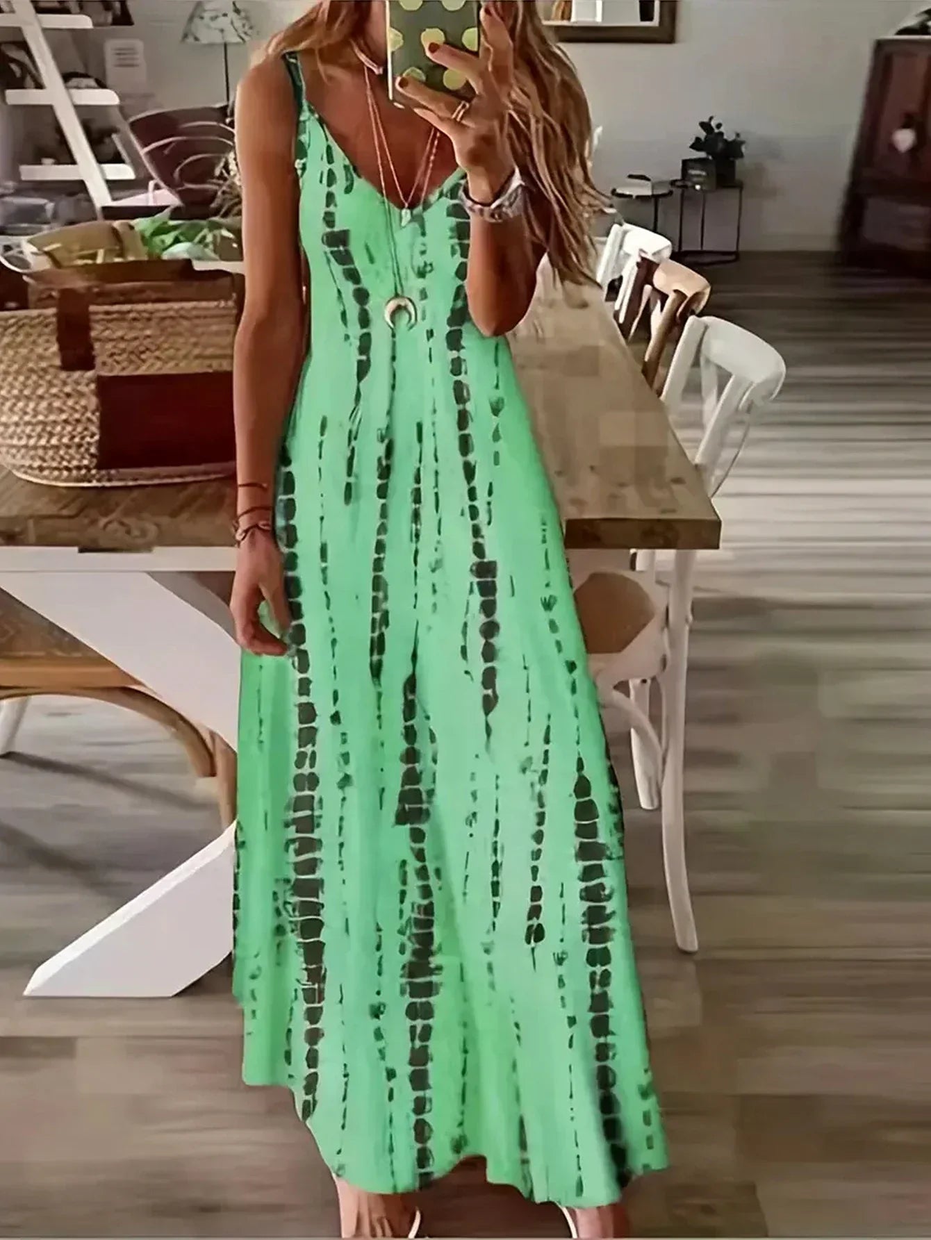 CM | maxi vestido de tirantes con cuello en V para mujer