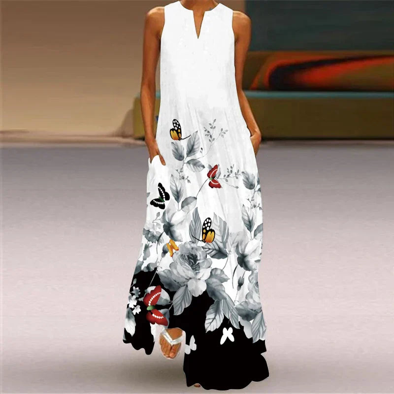 CM | Moda y sexy mujeres hendidura v-cuello maxi vestido