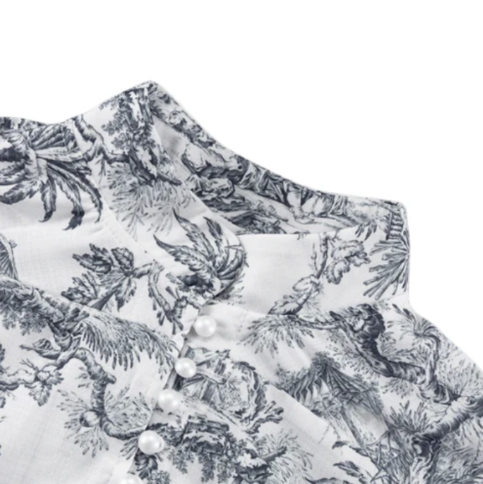 CM | Vestido corto con estampado de lino jouy