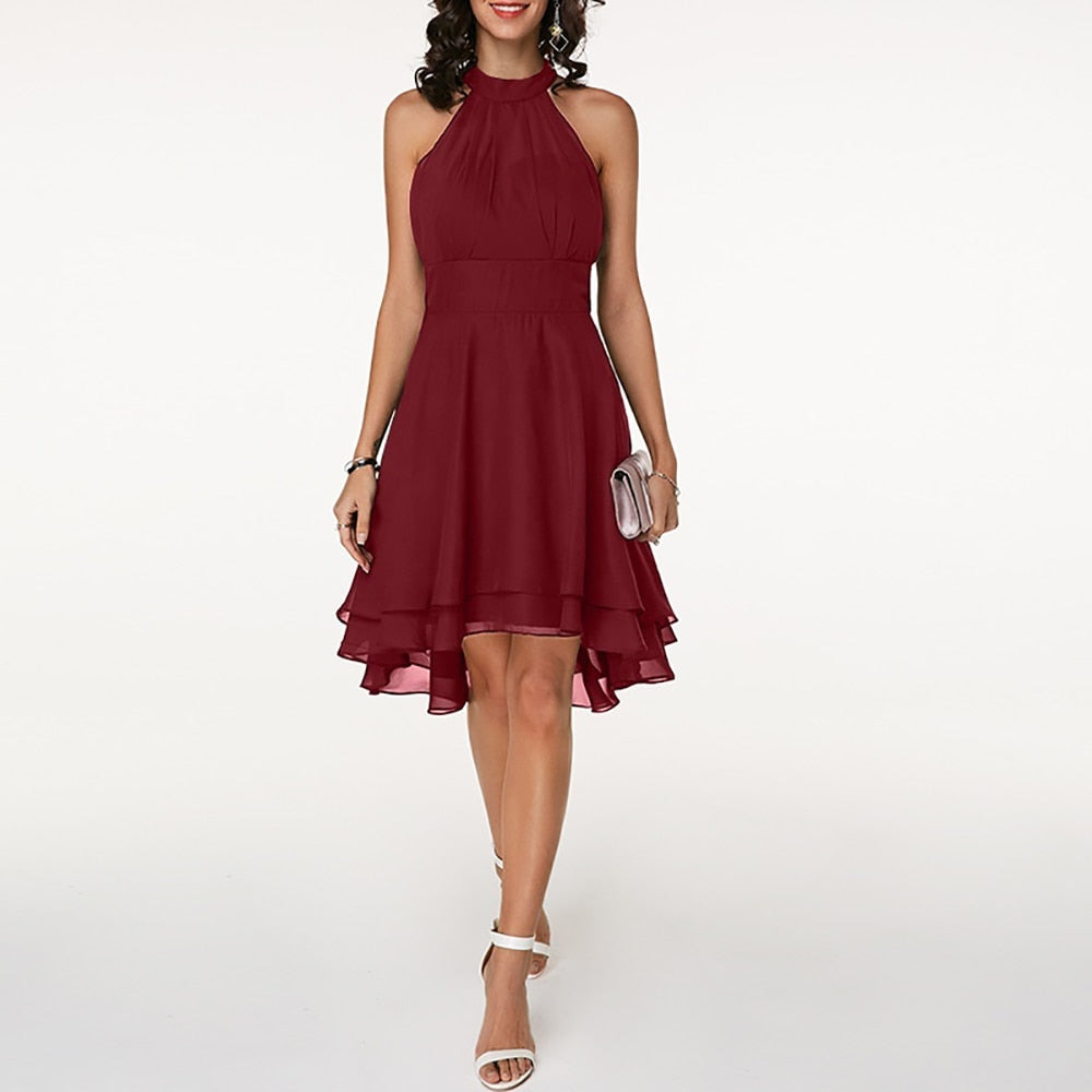 CM | Vestido corto con cuello alto y volantes