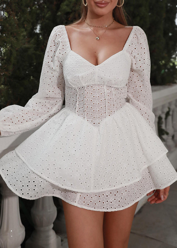 CM | Sexy Francés Un Hombro Hueco Vestido Corto Manga Burbuja