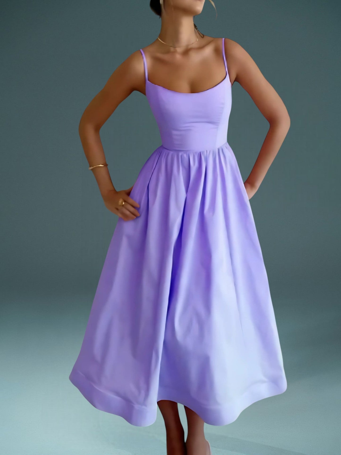CM | Vestido midi de verano sin mangas y tirantes espagueti