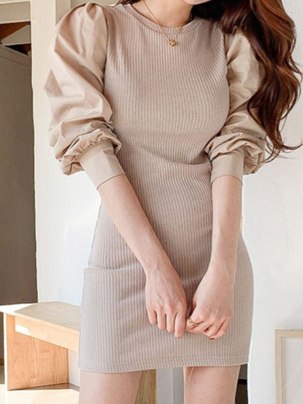 CM | Vestido Midi de Punto de Manga Larga Patchwork
