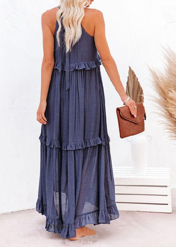 CM | azul con volantes patchwork holida vestido largo verano VB1038