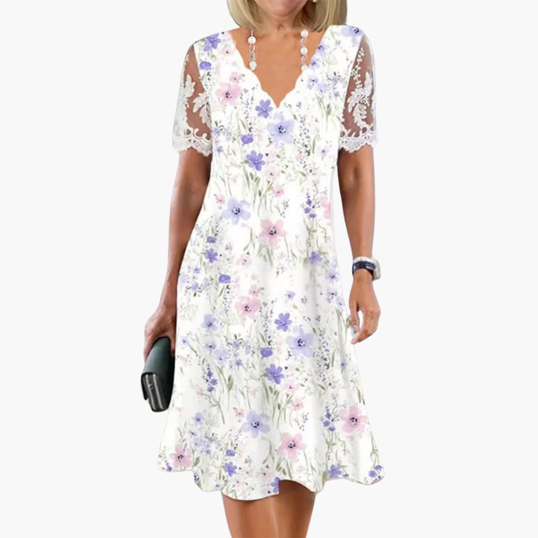 CM | Vestido midi floral de mujer con mangas de encaje para llevar en verano