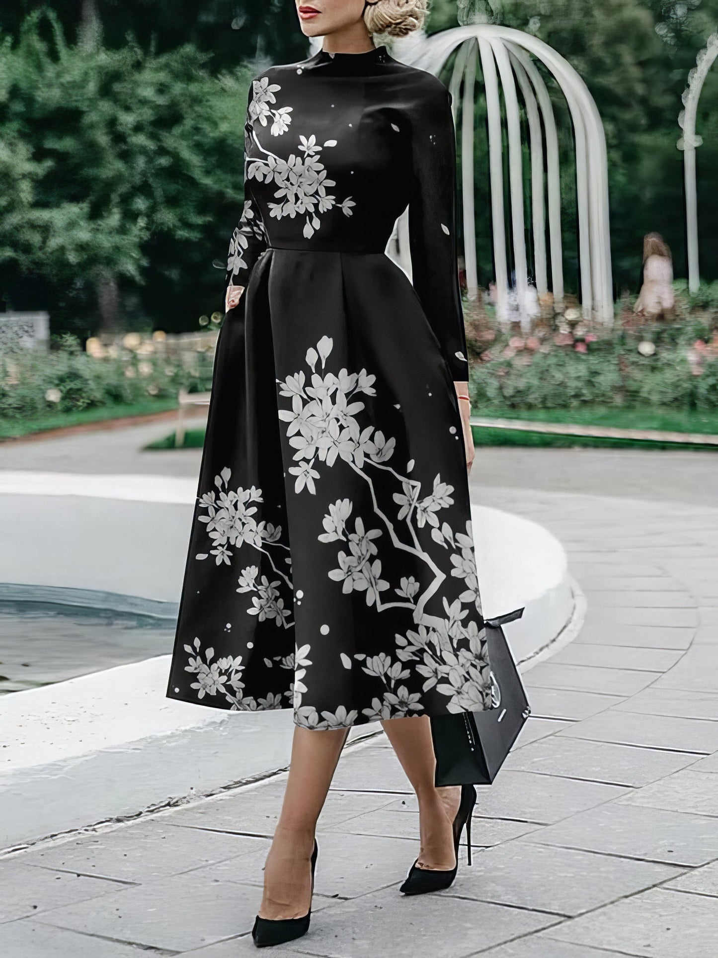CM | Vestido midi estampado de manga larga