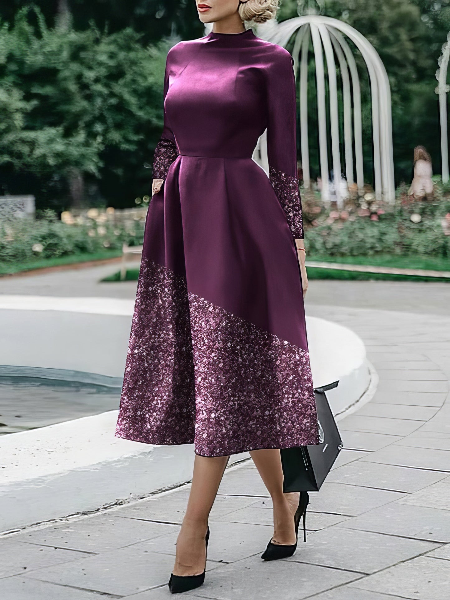CM | Vestido midi estampado de manga larga