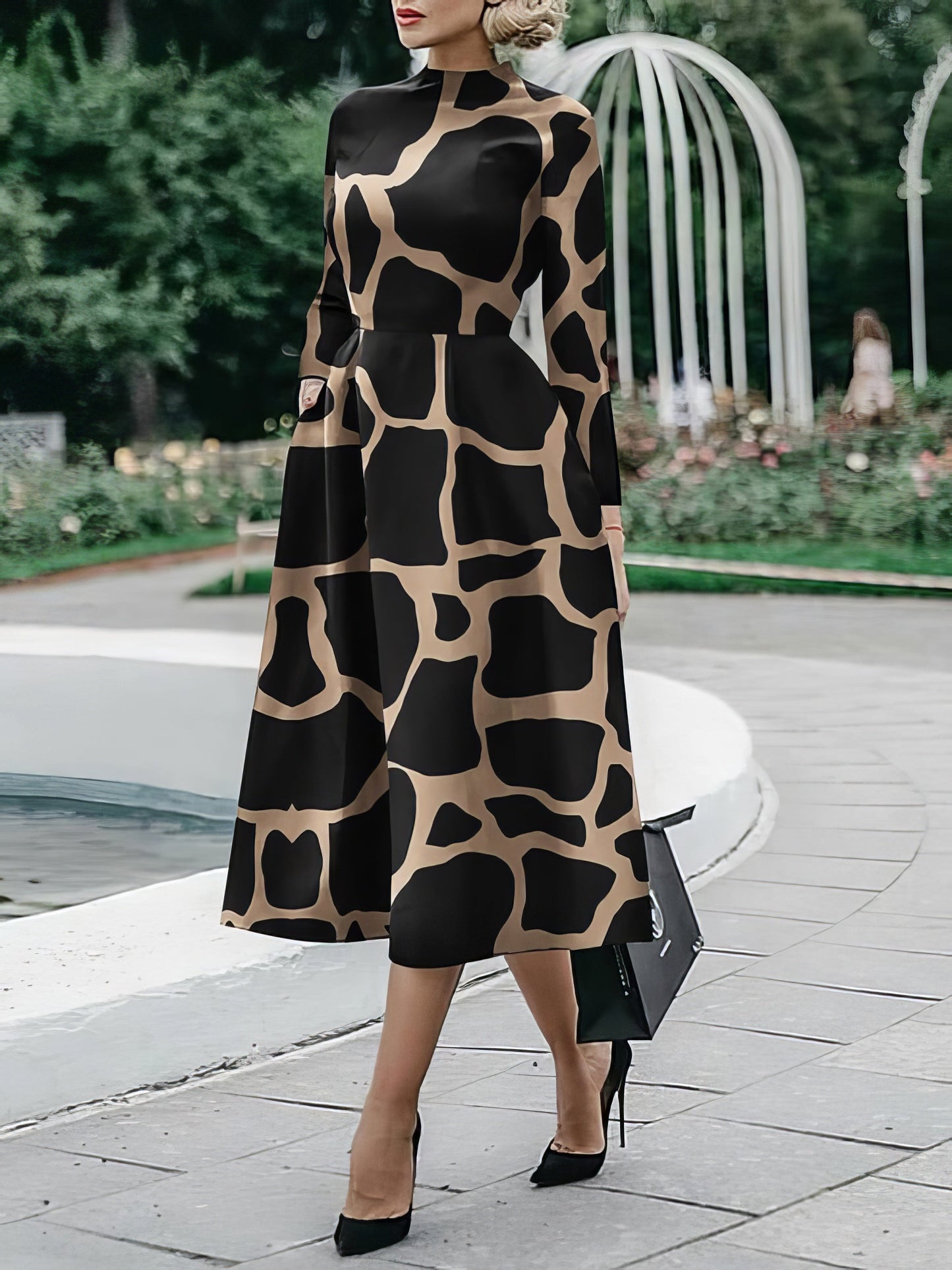 CM | Vestido midi estampado de manga larga