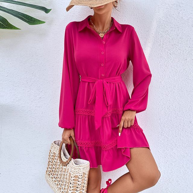 CM | mini vestido camisero monocolor con cinturón FR1015