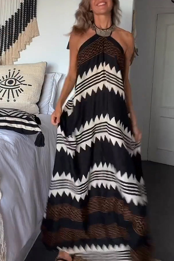 CM | Hey Vacay Impresión étnica Halter A-line Maxi Vestido