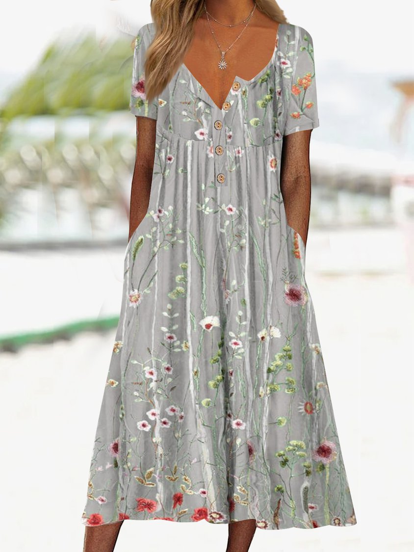 CM | flor suelta vestido largo medio abierto bolsillo AH314
